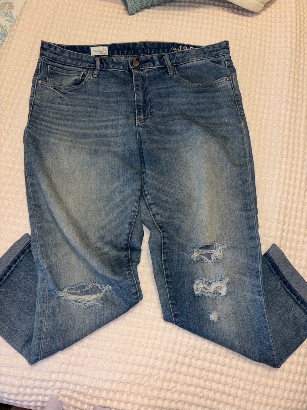GAP Distressed Mid Blue Boyfriend Jeans